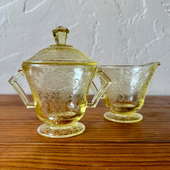Federal Glass Other - Hazel Atlas Florentine Yellow Depression Glass | Creamer & Sugar Bowl Set